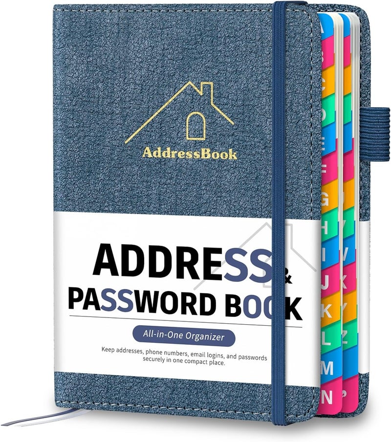 Witsbrez Address Book with Colorful Alphabetical Tabs, 4.7" X 6.2" Hardcover Address and Phone Number Book for Record Contacts, Telephone Address and Password Book Combo for Seniors (Denim Blue) - Image 1